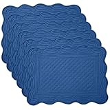 BALAPET 6 PCS Quilted Placemats, 13x18 inches Placemats with Microfiber Filling, Thick & Washable Place Mats for Durable Use, Rectangular Placemats with Scalloped Edge for Kichen and Dining(Blue