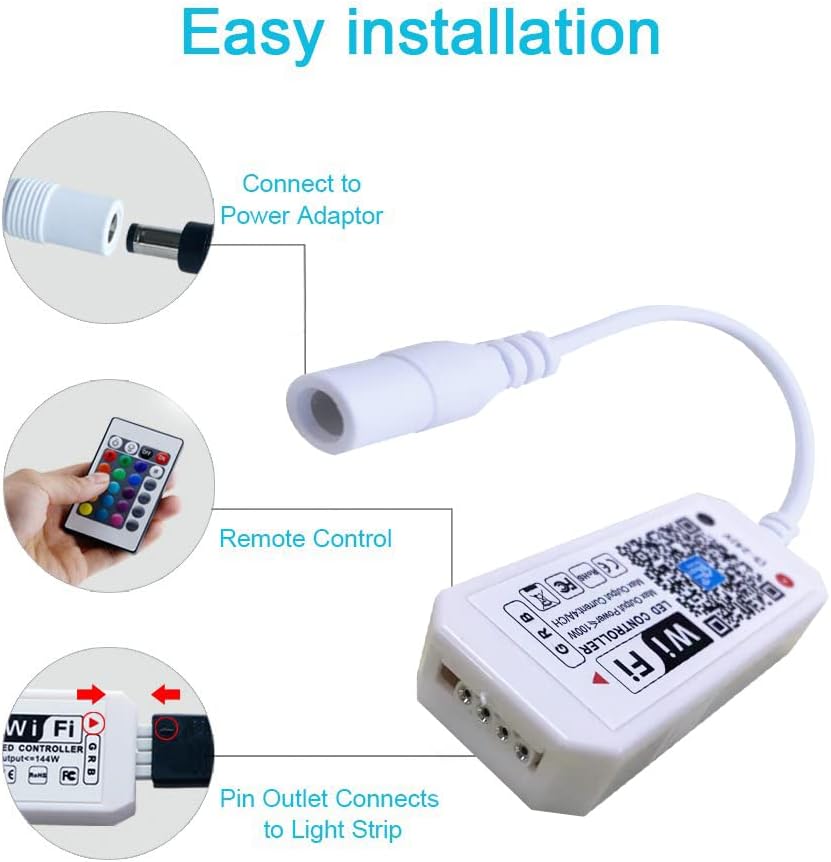 HaoDeng WiFi Wireless LED Smart Controller, Compatible with Alexa&Google Assistant&IFTTT, Working with Android, iOS System and RGB LED Strip Lights, Comes with 24 Keys Remote Control