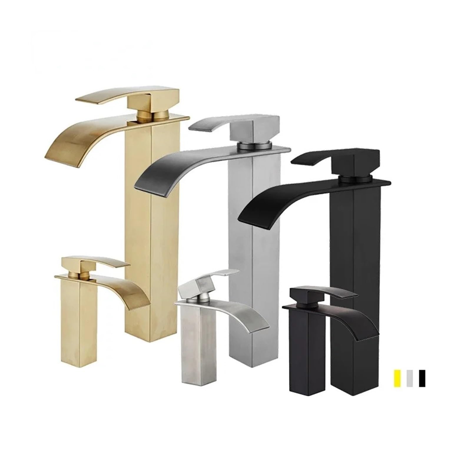 Grifo de lavabo cascada en oro cepillado monomando para tocador moderno