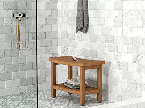 AquaTeak Patented 24\" Sumba Teak Shower Bench with Shelf - Thumbnail 2