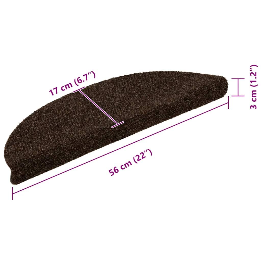 Lot de 5 tapis d'escalier autocollants - 56 x 17 x 3 cm - Marron - Semi-circulaire - Avec design antidérapant - Pour escaliers en bois et intérieur - Isolation acoustique et sécurité