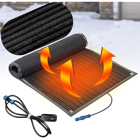 Baquler 20 x 30 inch Heated Snow Ice Melting Mats Outdoor Winter Heated Ground Mat Slip Proof Melts up to 3 Inch/H for Stairs Steps Driveway Walkway Decks Sidewalks Connection with 9.84 ft Power Cord Cover