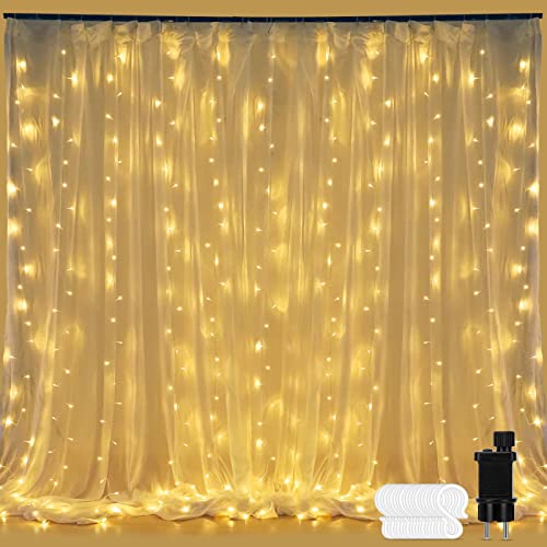 Lichtervorhang 3m×3m 306 LEDs, 8 Modi LED Vorhang Lichterkette Warmweiß für Innen Außen Dekoration, Wasserdichte Lichterketten für Schlafzimmer, Fenster, Tür, Balkon, Party, Weihnachts Deko Cover