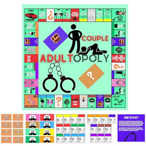 Pesoncarl Adult Couple Monopoly, Couple Games For Date Paper Funny Adult Couples Night Board Games with Dares 2 Player Dating Bonding Couples Card Game for Night Clubs