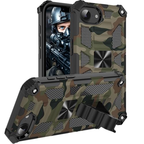 Coque iPhone 16e 5G Ysnzaq béquille verte style camouflage baroudeur