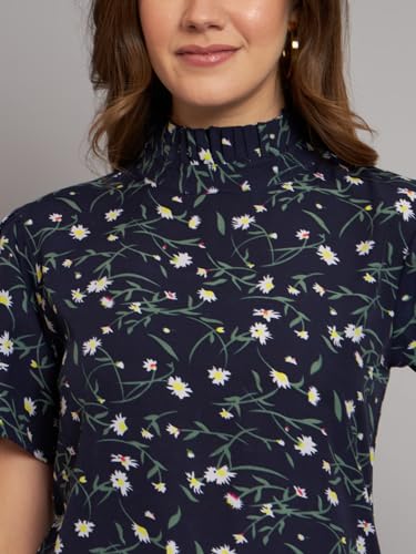 Image of THE DRY STATE Women's Rayon Casual Puff Sleeves Printed Multicolor Crop Top (S, Autumn Glory)