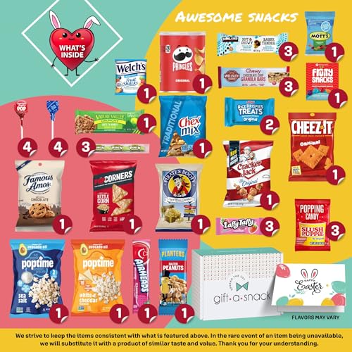Image of Gift A Snack - Easter Filled Egg & Bunny - Snack Box Variety Pack Care Package + Greeting Card (50 Count) Sweet Treats Gift Basket, Candies Chips Crackers Bars - Office Food Assortments