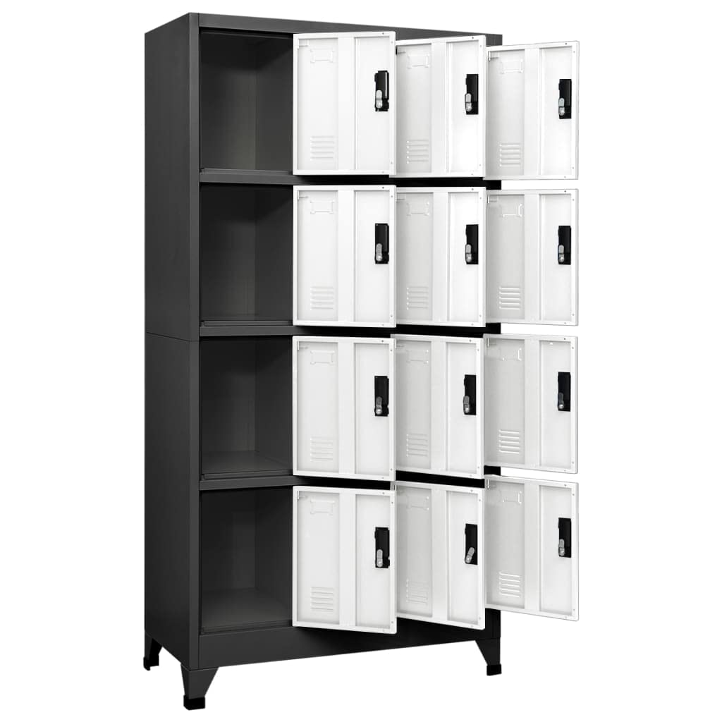 Brokky Taquillas metalicas Taquillas Vestuario 12 Puertas con Llave para Colegios y Oficinas-Antracita y Blanco-con 12 cerraduras