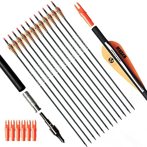 Musen Archery 30/28 Inch Carbon Practice Targeting Arrows with Removable for Youth Compound & Recurve Bow Target (Pack of 12) Musen Archery 30/28 Inch Carbon Practice Targeting Arrows with Removable for Youth Compound & Recurve Bow Target (Pack of 12)