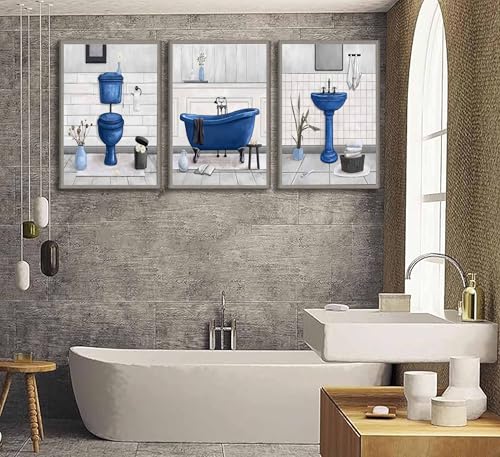 Lienzos para baño azul marino que transforman tu aseo con arte divertido 4
