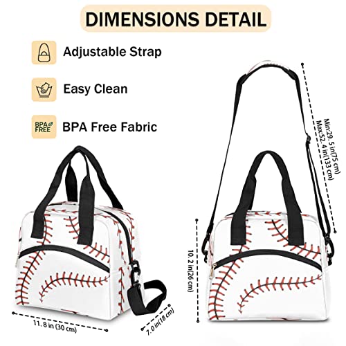 Sport Baseball Insulated Lunch Bag For Women Men Adult Kids Reusable Freezable Lunch Tote Bag Organizer Baseball Lace Cooler Lunch Box With Adjustable Shoulder Strap For Outdoor Work School And Picnic #TOP3