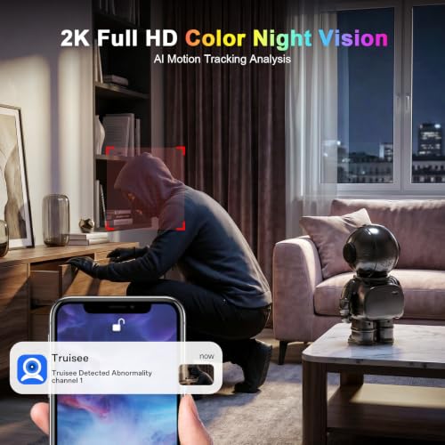 Noahlink 2K Astronaut Clock Indoor Camera, 2.4G/5G WiFi Cameras for Home Security, 2-Way Audio, AI Motion Detection, Color Night Vision, Baby Monitor & Pet Camera (Gray) — view 5