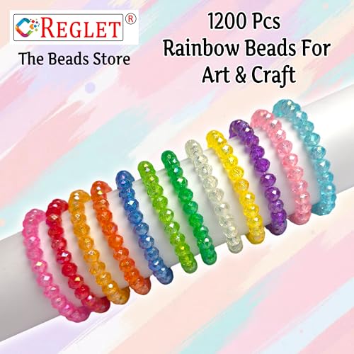 Image of 1200 Pcs Rainbow Crystal Beads for Jewellery Making Kit - Beads for Bracelet Making Kit - Beads for Craft - Acrylic - Multicolour - 240g, 8mm