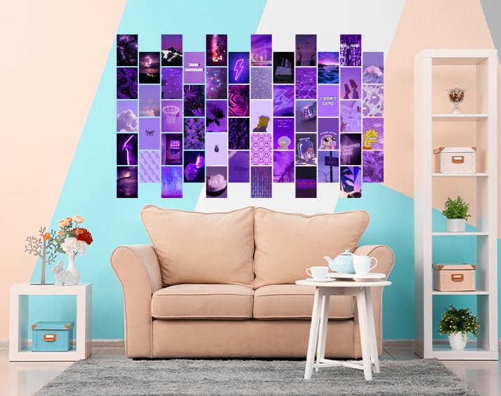 Image of Pack of 54 Purple Wall Collage Kit Posters - 4 x 6 Inches Wall Decor Poster - Wall Art For Bedroom, Living room, Office - 1 Tissue Tape
