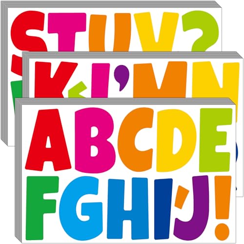 Bemeol Letter Stickers 432 Pieces 36 Sheets Bulletin Board Letters 3 Inch Classroom Alphabet Poster Board Letter for Bulletin Board Display School Decor(Colorful)