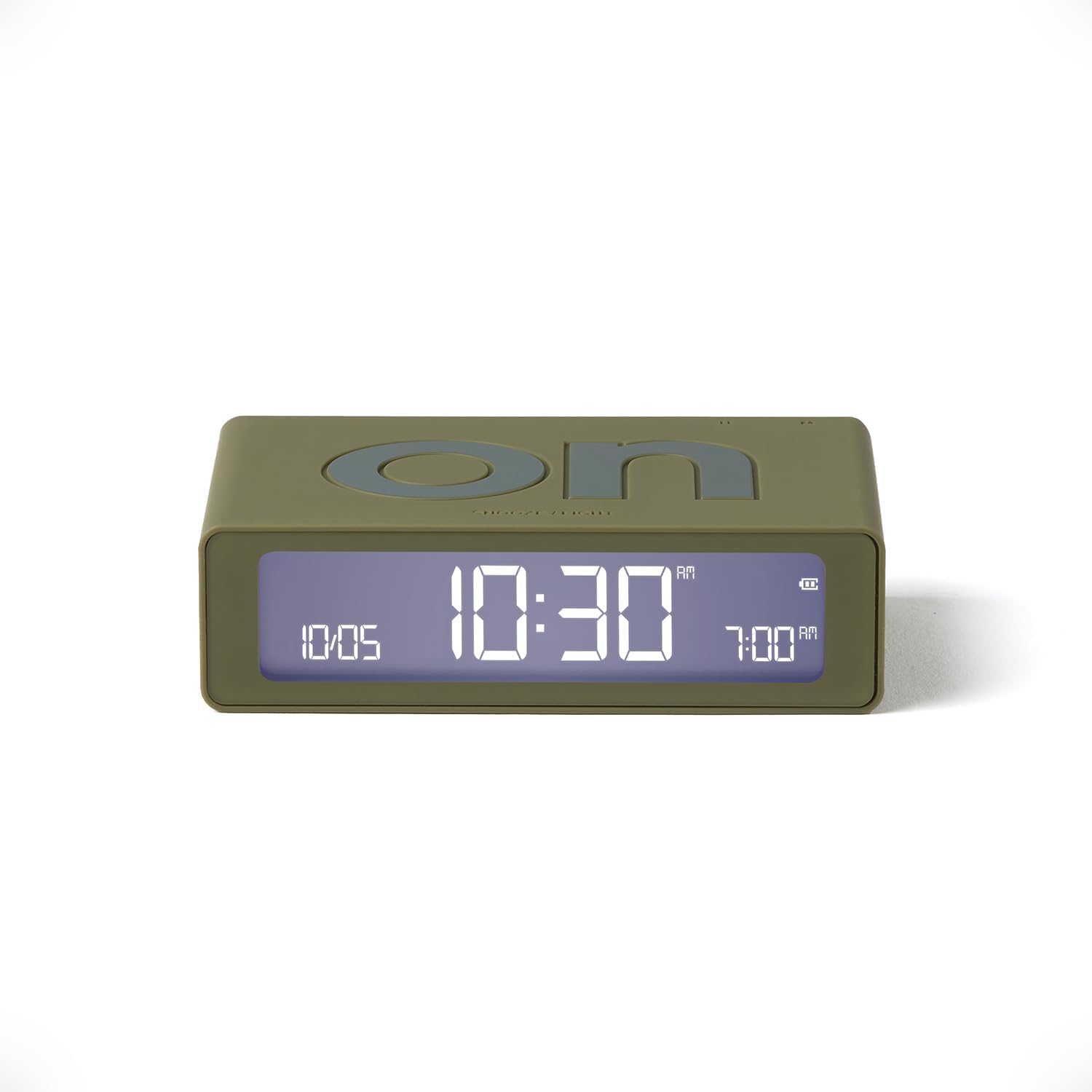 – Lexon Flip Mini digital alarm clock, On Off LED clock with Adjustable Brightness, Rechargeable or Mains Powered, Sleek Retro Bedroom Decor Ideal for Alarm Clocks Bedside Use - Khaki