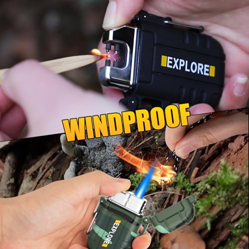 LcFun 2 Pack Outdoor Lighter Waterproof, Windproof Electric USB Rechargeable Dual Arc Plasma Lighter, Refillable Butane Torch Lighters, Survival Tactical Gear Gadgets for Men for Camping, Hiking - Image 5