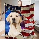 HappyHeartedGifts Custom Black Labrador Blanket Laradors Bedding Yellow Labrador Blanket and Throw Personalized Blanket Gift for lab Owners Personalized (Labs and Us Flag, White/Yellow Labrador)