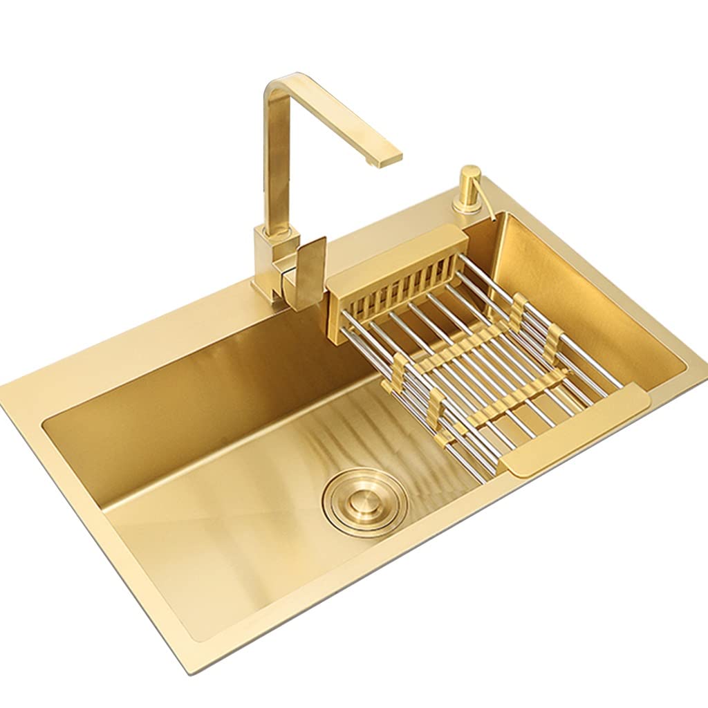 ZQFHSX Sinks Kitchen Rectangular Stainless Steel Nano Gold And Faucet Including Accessories Restaurant (Color : Gold, Size 75x45cm)