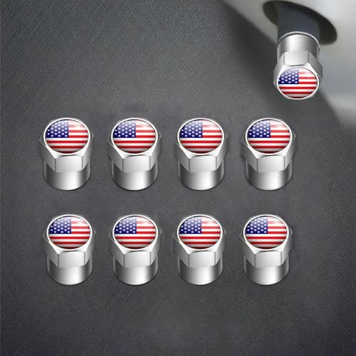 8 Stück Metall Ventilkappen Auto Silber (8 Länderflaggen-Varianten), Universell für Schrader Ventile (8mm), Reifenventilkappen für Auto Motorrad Fahrrad (Vereinigte Staaten)