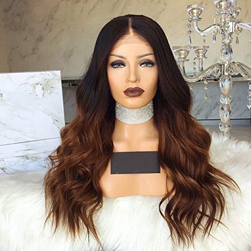 18inch 180%Density Chocolate Brown Ombre Human Hair Lace Front Wigs Two Tone Brazilian Virgin Hair Glueless Lace Wig for Black Women