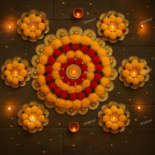 Divyakosh Yellow Theme Rangoli Mats for Home Decoration,Set of 7, Decorative Diya, Diwali Gift Diya's, Deepak, Candles, Home Decoration Tea Light