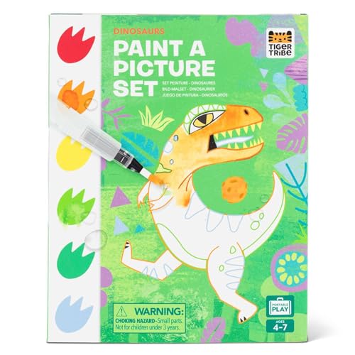 Tiger Tribe: All-in-One Dinosaur Watercolor Art Set for Kids - 16 Illustrated Pages, Mess-Free Paint Brush, Portable Play, Ages 4-7