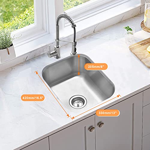 Directunit Undermount Kitchen Sink 18 Gauge Stainless Steel Single Bowl With Accessories, 18.5" X 15" X 8" #TOP2
