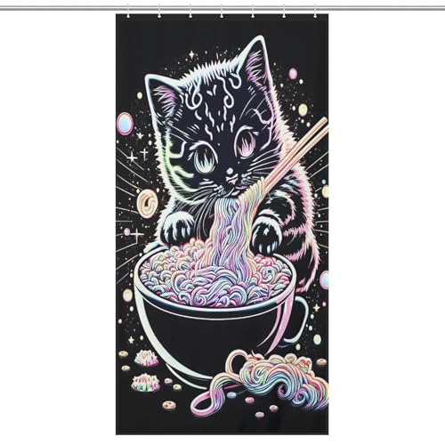 Rideau de douche chat imperméable et lavable en machine avec 12 crochets