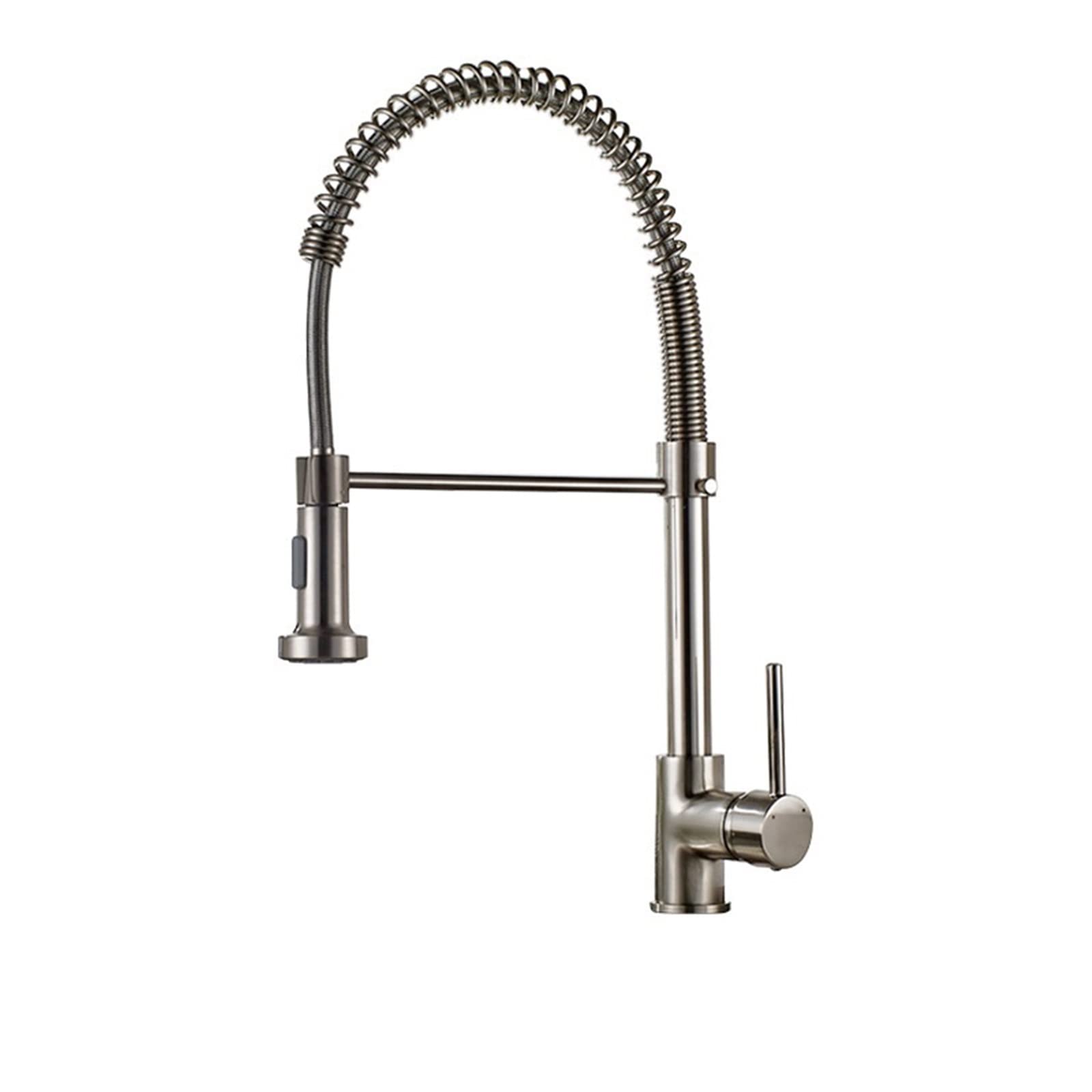 Deck Mounted Flexible Kitchen Faucets Pull Out Mixer Tap Black Hot Cold Faucet Spring Style with Spray Mixers Taps,Precise Control(Brush Nickel)