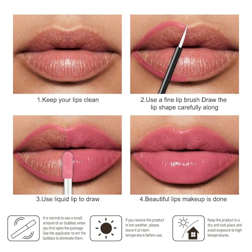 Image of evpct Baby Pink Shiny Longwear No-Budge Liquid Lip Color Lipstick Makeup, Highly Pigmented Color Instant Shine, Waterproof Long Lasting Lipstick for Women, Lip Stain Gloss with Lip Liner Brush, 12#