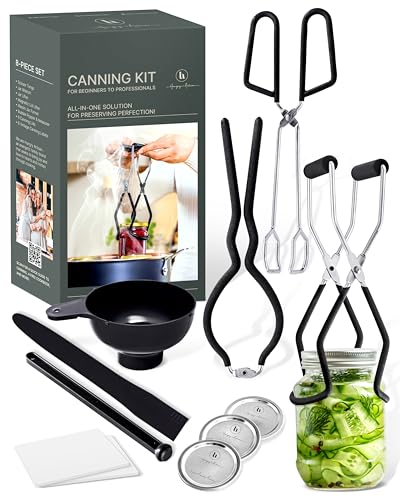 Comparison: Best Canning Jar Lifter 9 Canning Supplies Set of 8 – Canning Kit for Beginners – Complete Home Canners Equipment – Mason Jar Lifter, Funnel & Wrench, Tongs, Bubble Popper, Magnetic Lid Lifter, Canning Labels & Lids