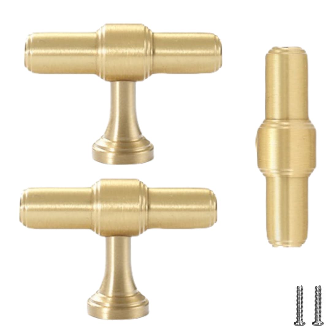 Kjdxfhfh Tshape Drawer Handles, Drawer Handles 2Pcs Brass Bedside Table Wardrobe Handle(Tshape)