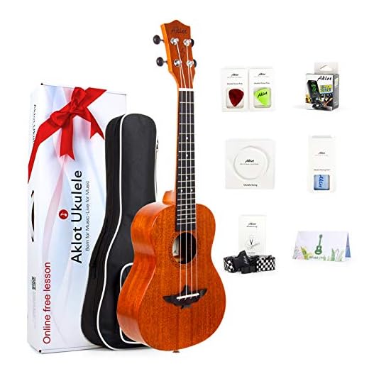 AKLOT Ukelele de concierto para zurdos con caoba maciza de 23 pulgadas Uke