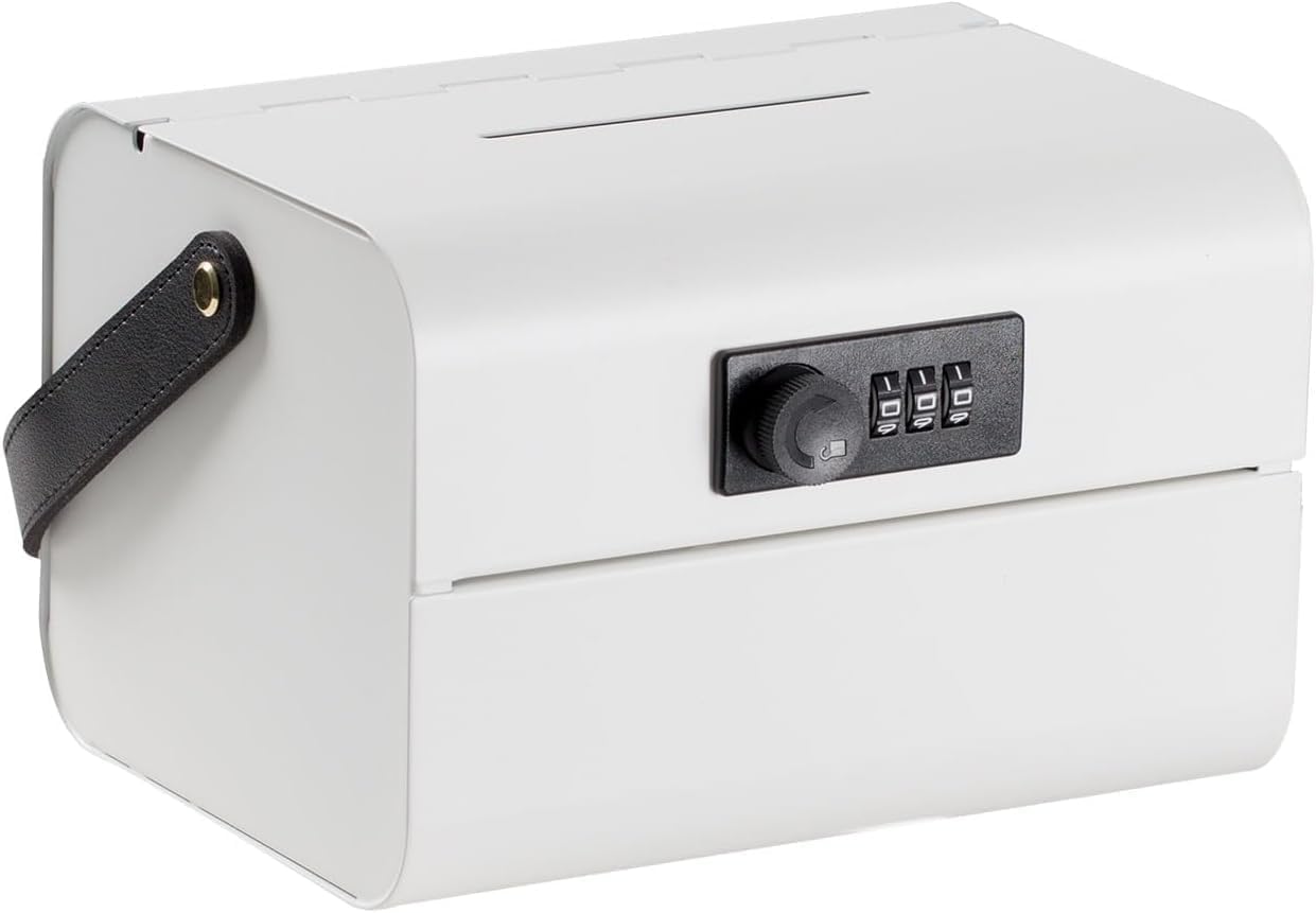 貯金箱 手提げ貯金箱 ダイヤル錠 投入口付き スチール製 家庭用 子供 手提げ金庫 (ホワイト) 5カラー選択出来る」貯金箱 ポータブル金庫  ダイヤル錠 投入口付き スチール製家庭用子供手提げ金庫小型金庫 ミニ金庫 オフィス用品 事務所 家庭用 保管 スチールボックス手提 ...