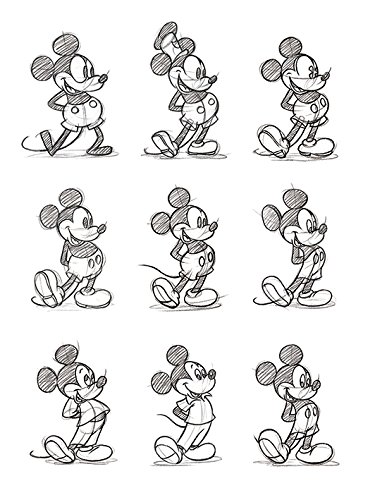 Pyramid International "Mickey Mouse Sketched - Multi Canvas Print, Multi-Colour, 30 x 40 x 1.3 cm