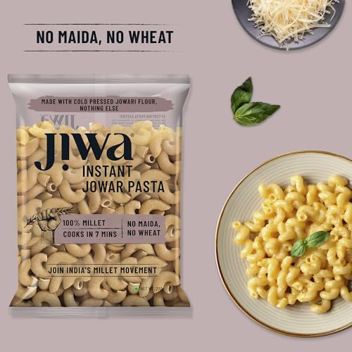 Image of Jiwa Instant Jowar Pasta | Macaroni | Cooks in 7 minutes | Ready to Cook | 100% Millet | No Maida, No Atta | Gluten Free | 200 g (Pack of 5)
