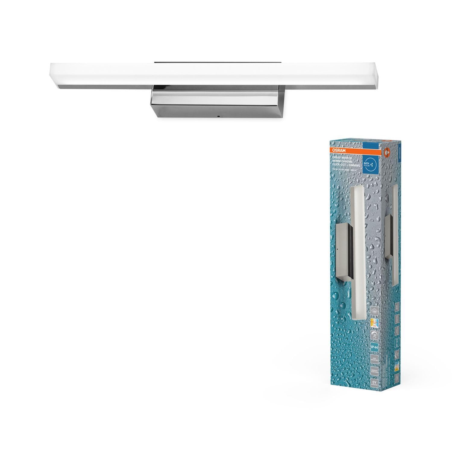 Licht-Erlebnisse LED Spiegelleuchte Aluminium Metall Chrom 3000-4000 K Click-CCT Touch dimmbar IP44 modern Flur Esszimmer Büro L:40 cm Wandlampe Badezimmer