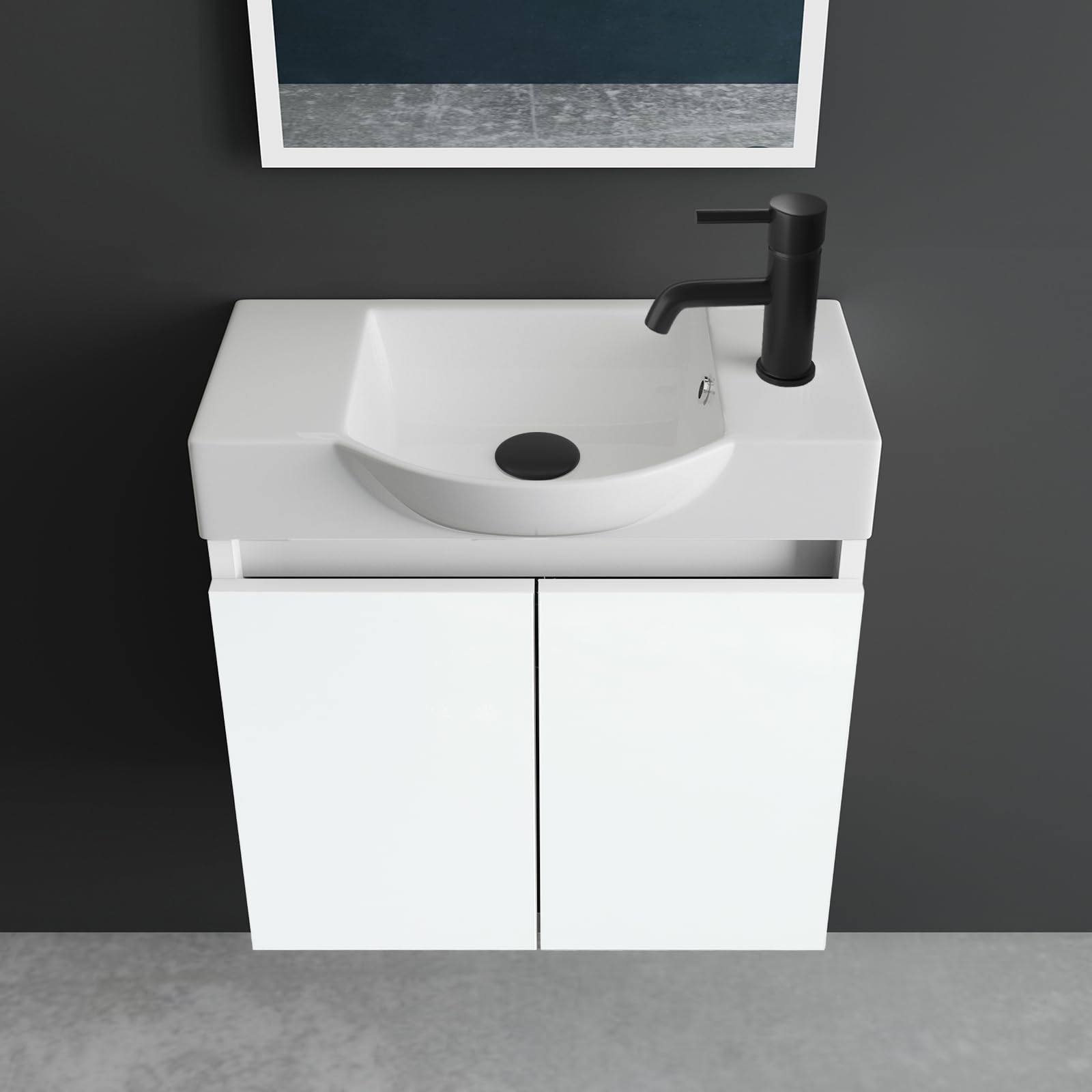 Alpenberger - Set completo di mobili da bagno, lavabo in ceramica sanitaria di alta qualità con mobiletto in MDF (bianco)