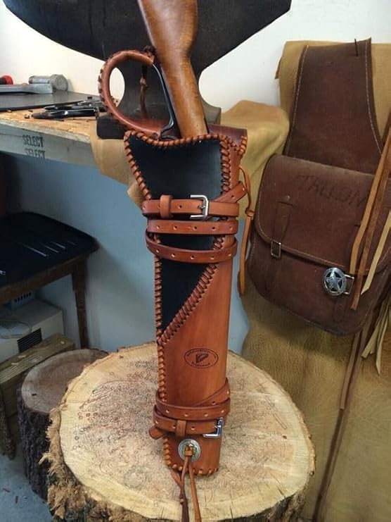 AS Handicraft Rossi Ranch Leather Rifle Scabbard for Lever Action Carbine Horseback Scabbard Holster with Belt Loop and Shoulder Strap for Mares Leg (Black and Brown)