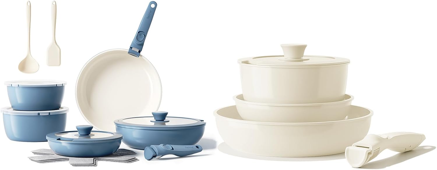 Redchef 21pcs Ceramic Pots and Pans Set Non Stick, Nonstick Kitchen Cookware Set with Detachable Handle, Non Toxic, PFAS PFOA & PTFE Free, RV Ceramic Cookware Set for Camping, Dishwasher/Oven Safe