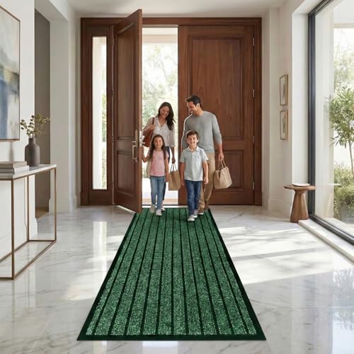 Fit Even Runner Rugs for Hallway Door Runner Mat Indoor Non Slip Mat - Strong PVC Rubber Mat Kitchen Carpet Washable Runner Rug - Green, 60 x 180 cm