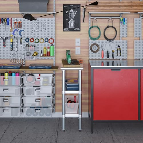 Image of AmGood Stainless Steel Work Table with 2 Shelves | NSF | Metal Utility Table (12 inch Long x 24 inch Deep)