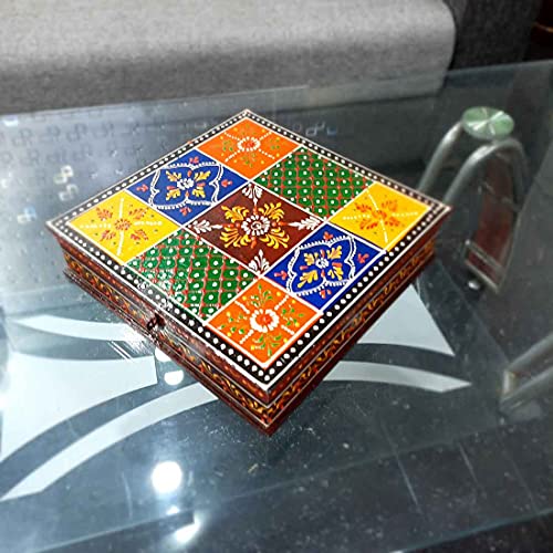 Image of Apka Mart The Online Shop Wooden Jewellery Box Organizer | Multi-Purpose Jewelry Boxes - for Earrings, Necklace, Rings, Makeup, Dressing Table Decor & Gifts - 10 Inch (Wood, Multicolor)