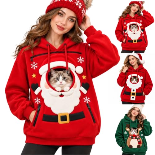 CHENXDZHAO Hoodie With Dog Pouch,Pet Pouch Hoodie Unisex Puppy Carrier Christmas Sweatshirt Lounge Holiday Party Cosplay Soft Fall Winter Outfits,Red1,M - image 1