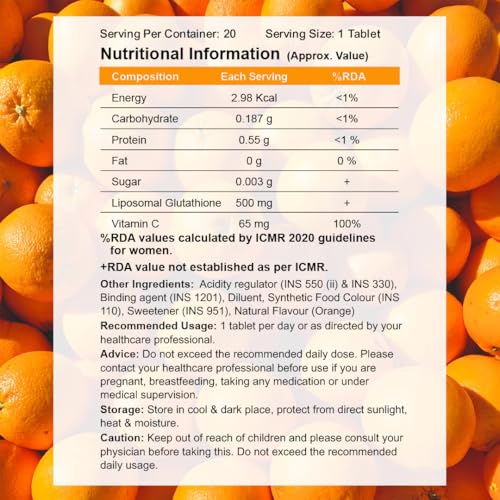 Image of CUREFOREVER Glutathione Tablets with Vitamin C | Liposomal Glutathione 500mg Effervescent Supplement | Antioxidant Support for Skin Glow, Radiance & Detox | 20 Tablets