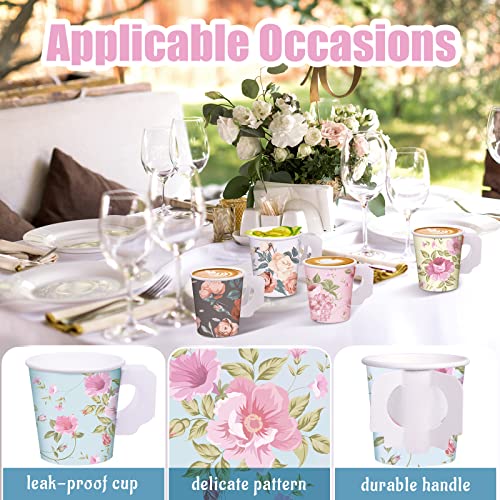 Gerrii 200 Pcs Floral Tea Party Tea Cups With Handle 4Oz Vintage Flowers Paper Tea Cups Disposable Paper Espresso Cups Teacup For Wedding Bridal Spring Tea Party Girls Birthday Baby Shower, 5 Styles #TOP2