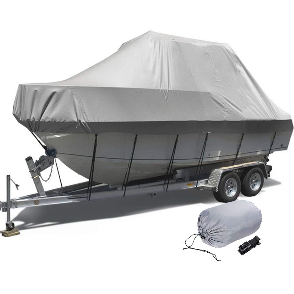 AMGJ Jumbo Boot Persenning 600D Polyester Premium BootsPersenning wasserdichte Anti-UV Bootsabdeckplane für Hard Top T-Top Cruiser Pilot Boot,Grau,21ft to 23ft