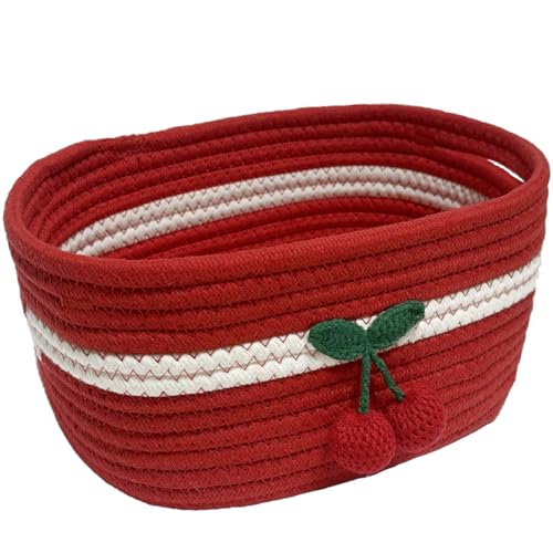 SHIANCE&LI Small Woven Basket Cute Cotton Rope with Handles Gift Oval For Storage Baby Dog Toy Room Basket 12
