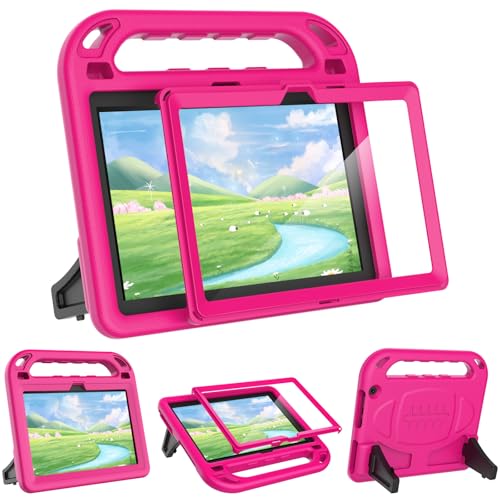 MENZO Kids Case for 10-inch Tablet Lightwight Shockproof Built-in Screen Protector with Handle Stand Rose